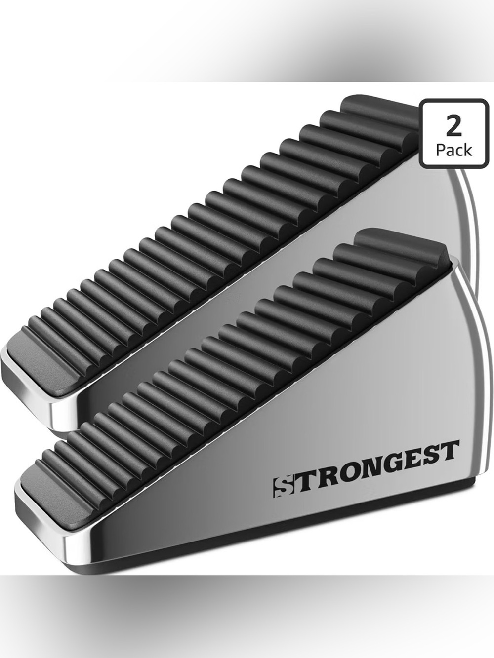 STRONGEST XL Heavy Duty Door Stop Wedge 5” 2-Pack Chrome Large Gap Superior Grip